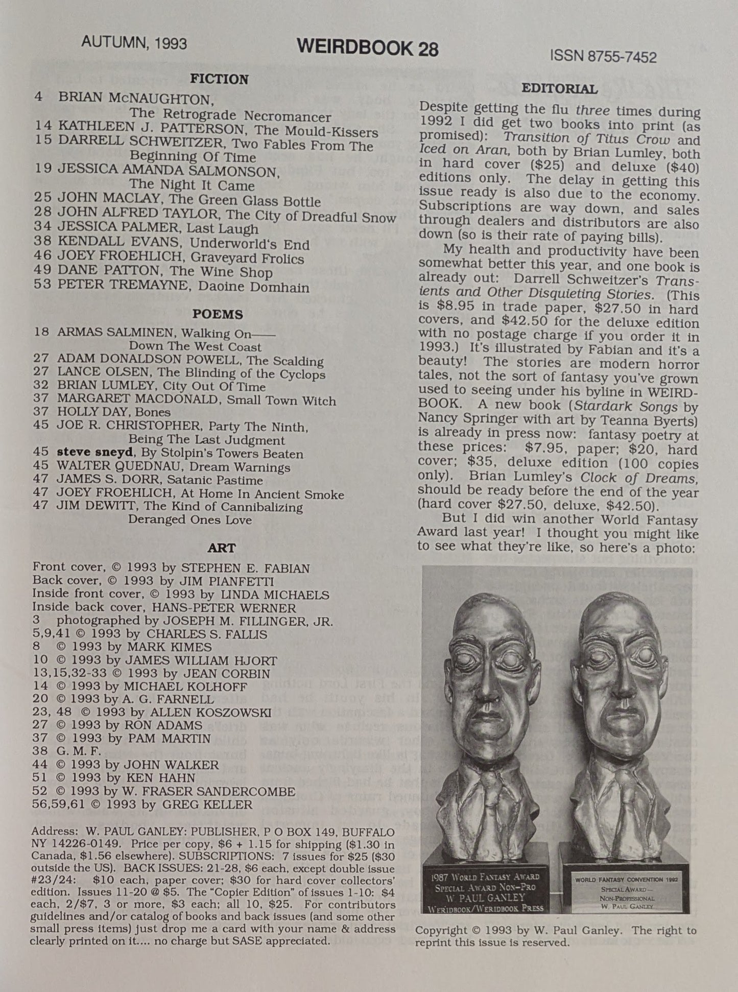 Weirdbook 28 [Autumn 1993]